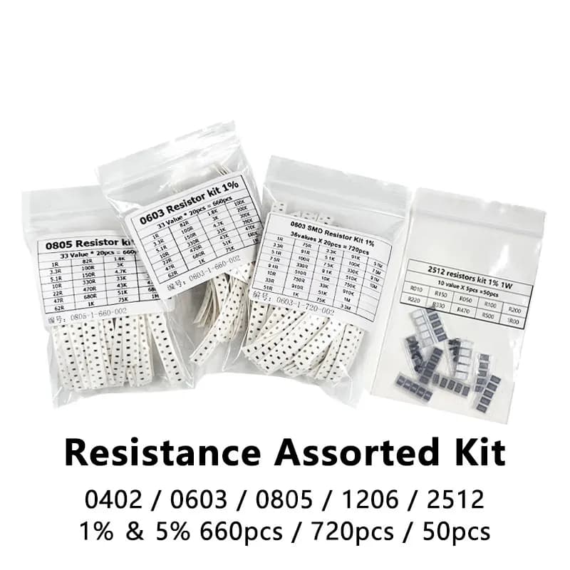 50-4000Pcs Set of Resistors 0603 0805 1206 1210 0402 SMD Resistor Assorted Kit 1R-1M 1% 33 Values X 20PCS 660Pcs Sample