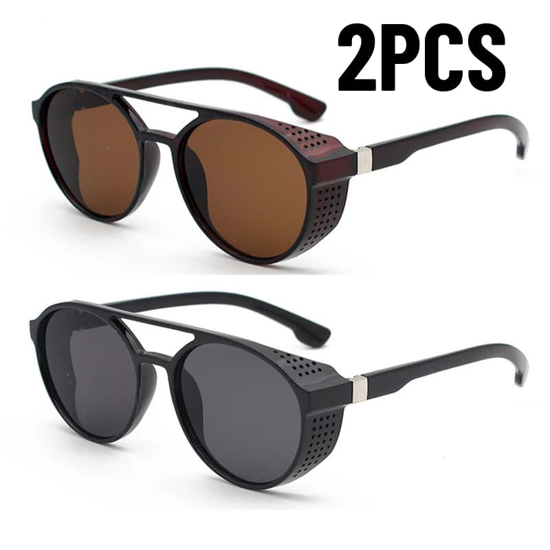 2PCS Classic Gothic Steampunk Style Sunglasses Men Women Brand Designer Retro Round Colorful Lens Vintage Sun Glasses UV400