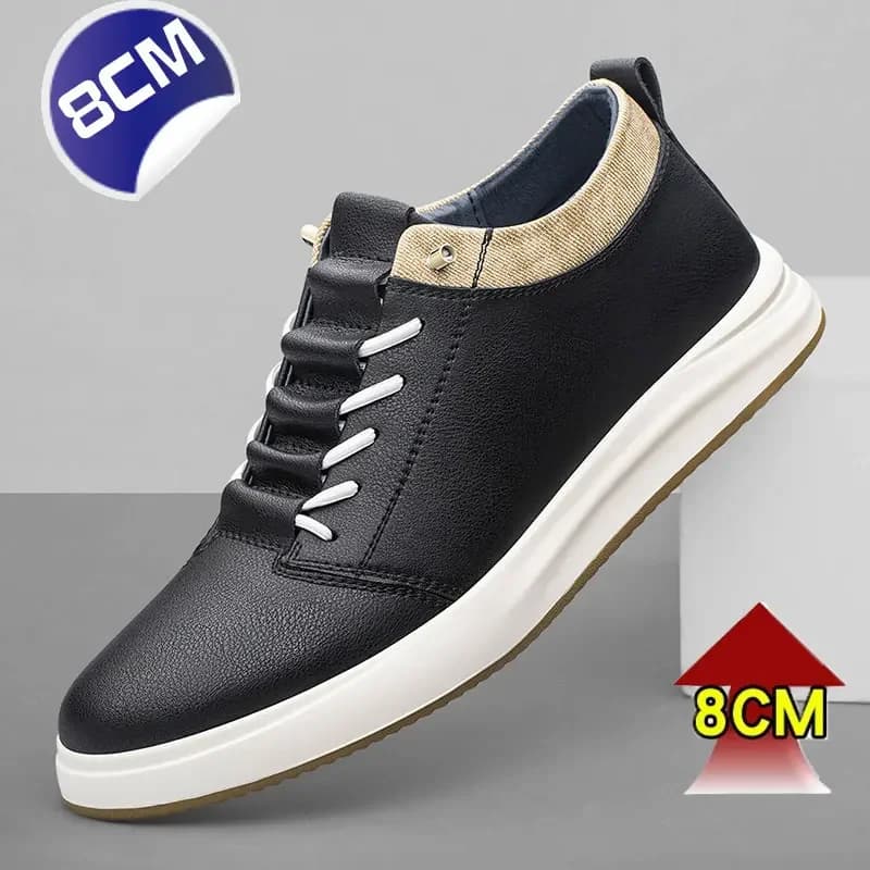 Men's genuine leather sneakers elevator shoes breathable height increasing shoes men luxury 6cm 8cm white casual lift casual