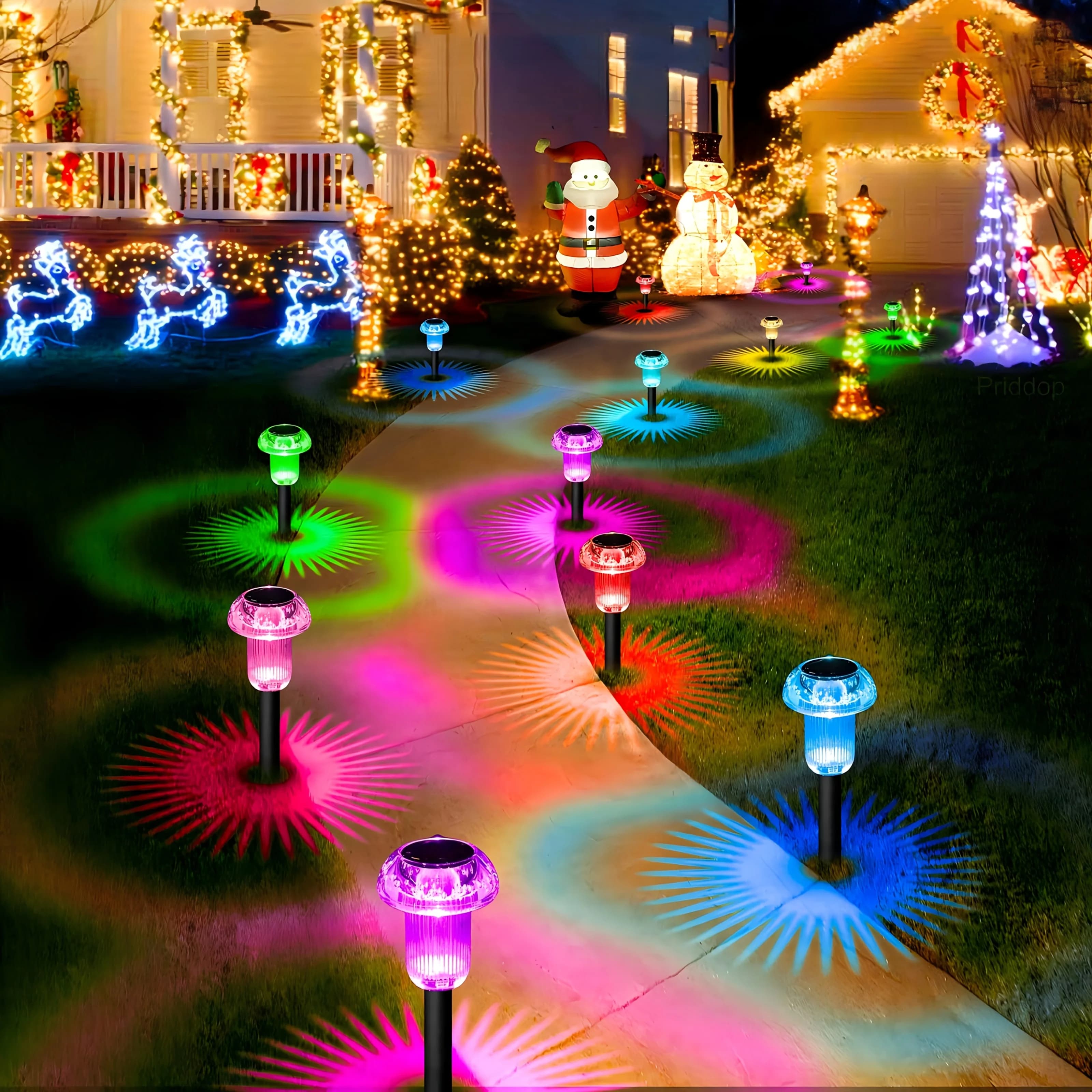 4Pcs Solar Pathway Lights Outdoor Vibrant LED Mushroom Garden Stake Lighting for Walkways Lawns Driveways Landscapes Decorative