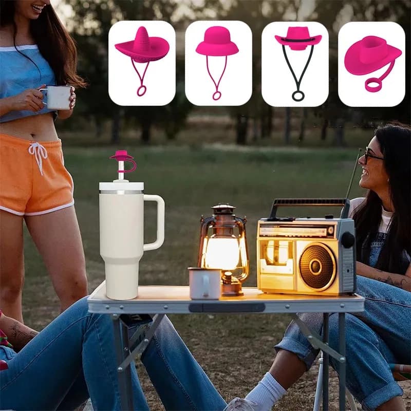 3/4/6 Pack Compatible with Stanley 30&40 Oz Tumbler,10mm Cloud Shape Straw Covers Cowboy Hat Cap, Silicone Hats Straw Covers