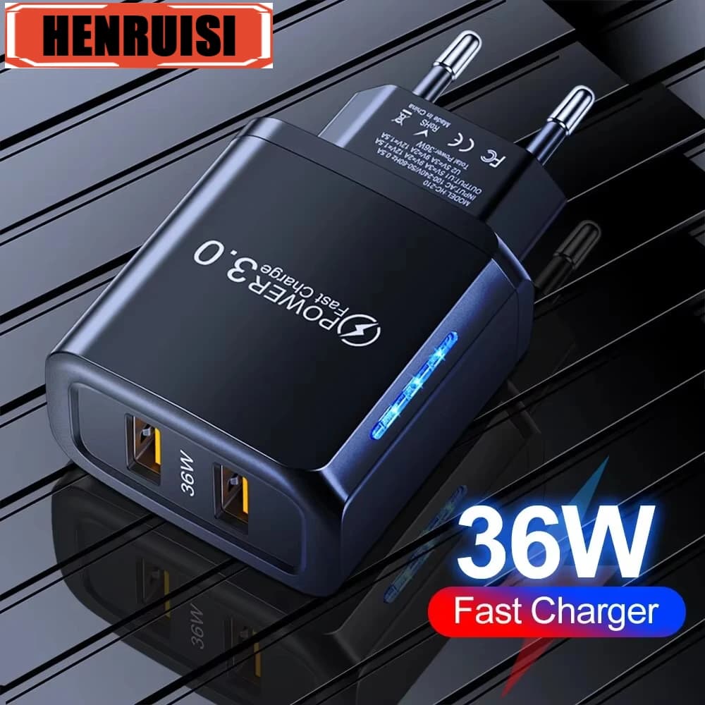 36W USB Mobile Phone Charger Quick Charge 3.0 Fast Charging Adapter For iPhone 16 15 pro Max Xiaomi 14 Samsung Huawei Chargers