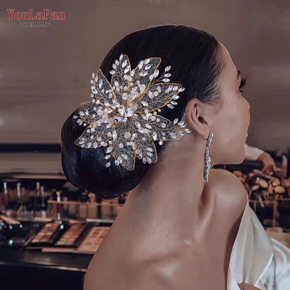 YouLaPan Wedding Floral Headpieces with Duckbill Clip Rhinestone Bridal Tiara Side Hairpin for Woman Bride Hair Jewelry HP217
