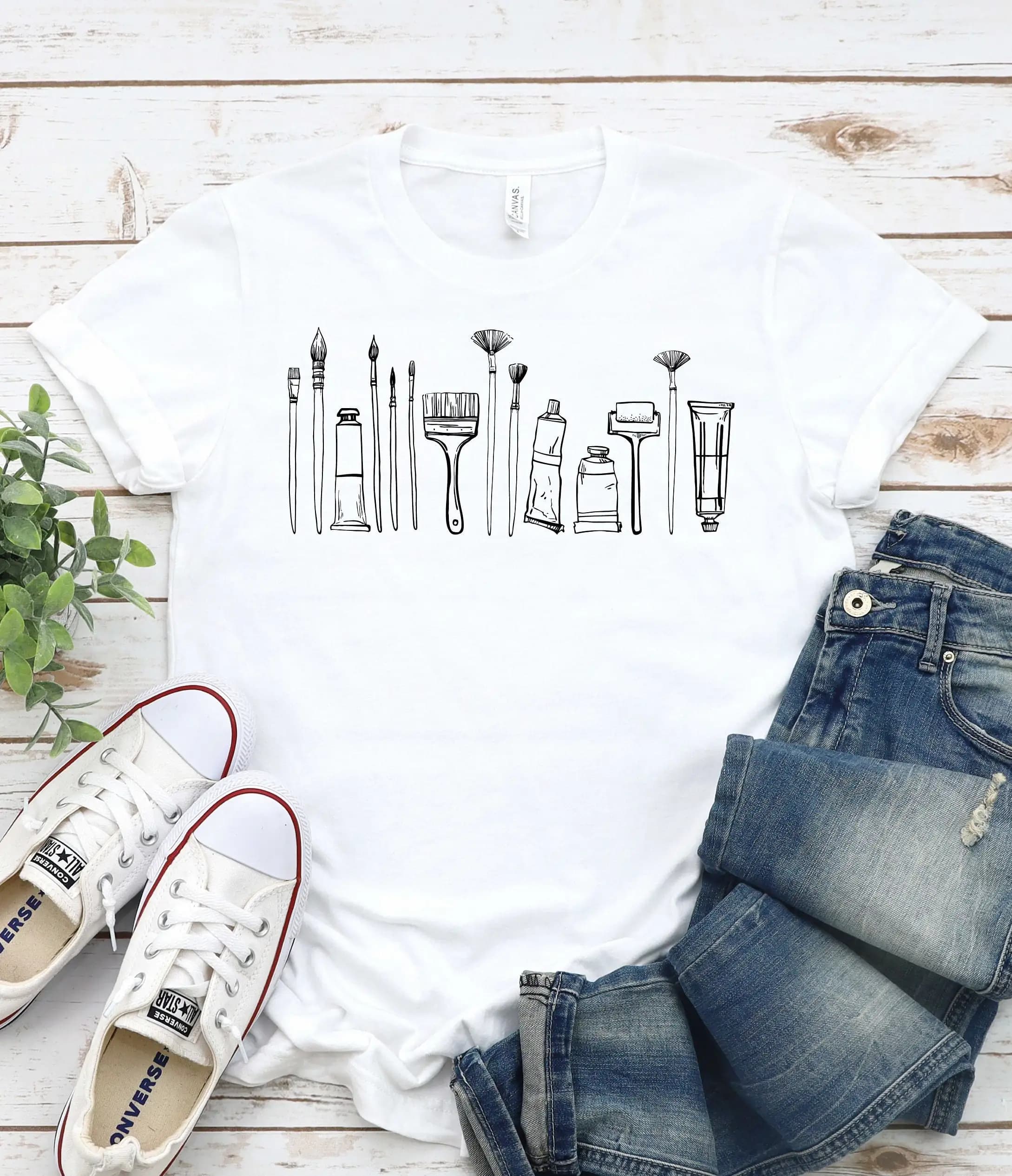 Art T Shirt Artist Painter Painting Brushes Back To School Teacher For