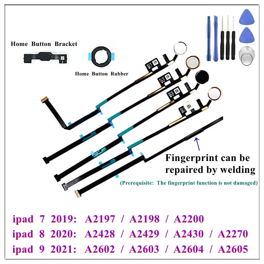 1Pcs Home Button Menu Key Flex Cable Bracket Rubber Gasket Assembly Replacement for iPad 7 2019 8 2020 9 9th 2021 10.2 Inch