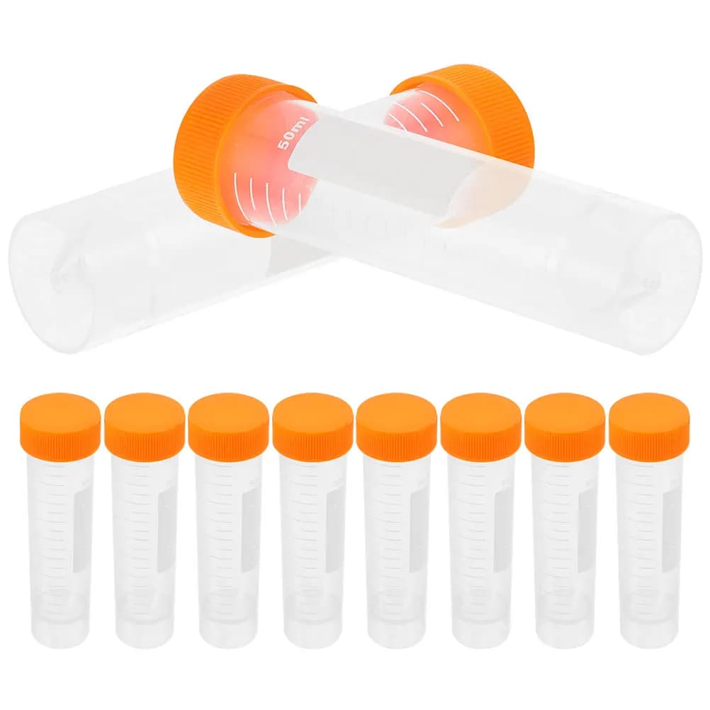 10 Pieces 50ML Laboratory Sample Screw Round Bottom Plastic Test Tube Ep Tube with Scale Screw Cap Centrifuge Tube Test Tubes