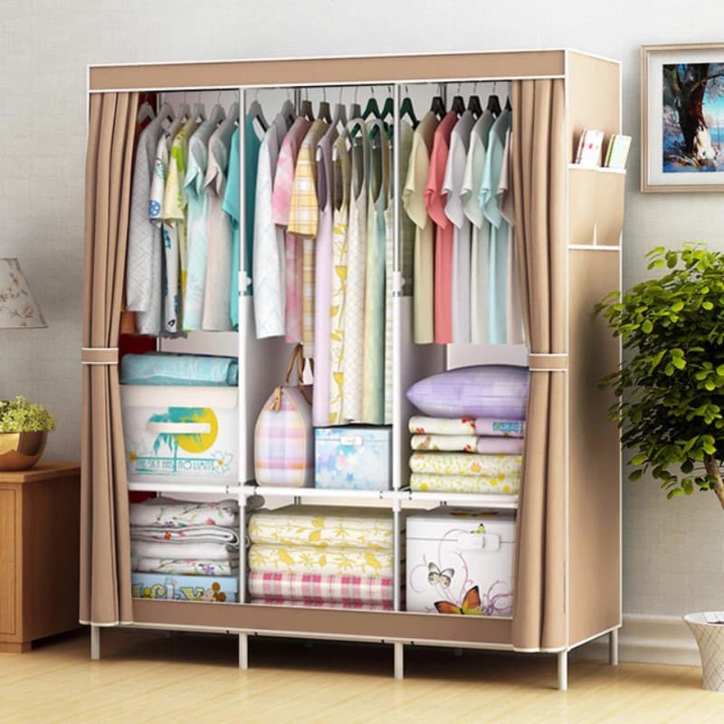 Simple Cloth Wardrobe, Steel Tube Assembly Closet, Bedroom Single Folding Storage, Dormitory Hanging Cabinet, Large Capacity