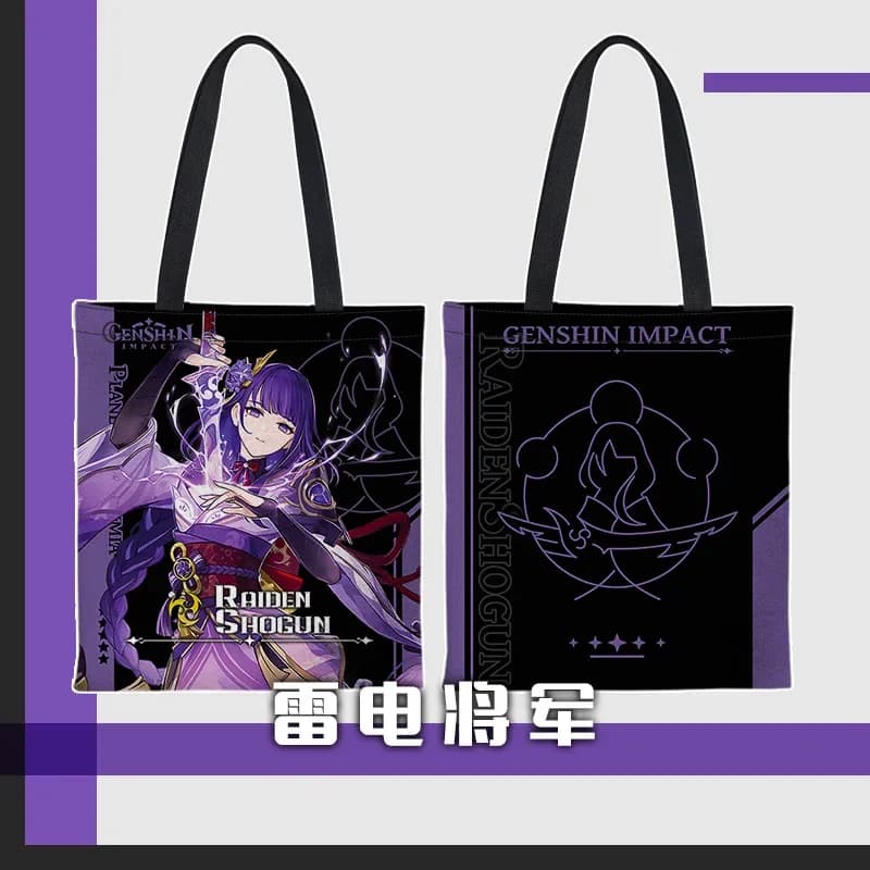 Genshin Impact Yae Miko Raiden Barbara Gunnhildr Black/White Shoulder Bag Canvas Shopping Tote Bag
