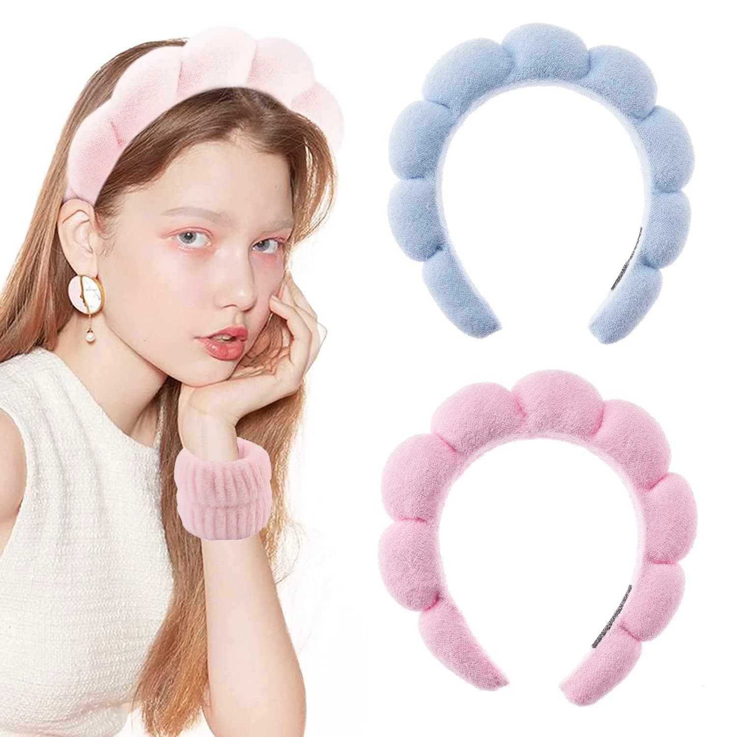 2024 Fashion Sponge Headband for Women Girls Puffy Hair Band Makeup Bubble Retro Terry Cloth Headbands Hair Accessories Headwear