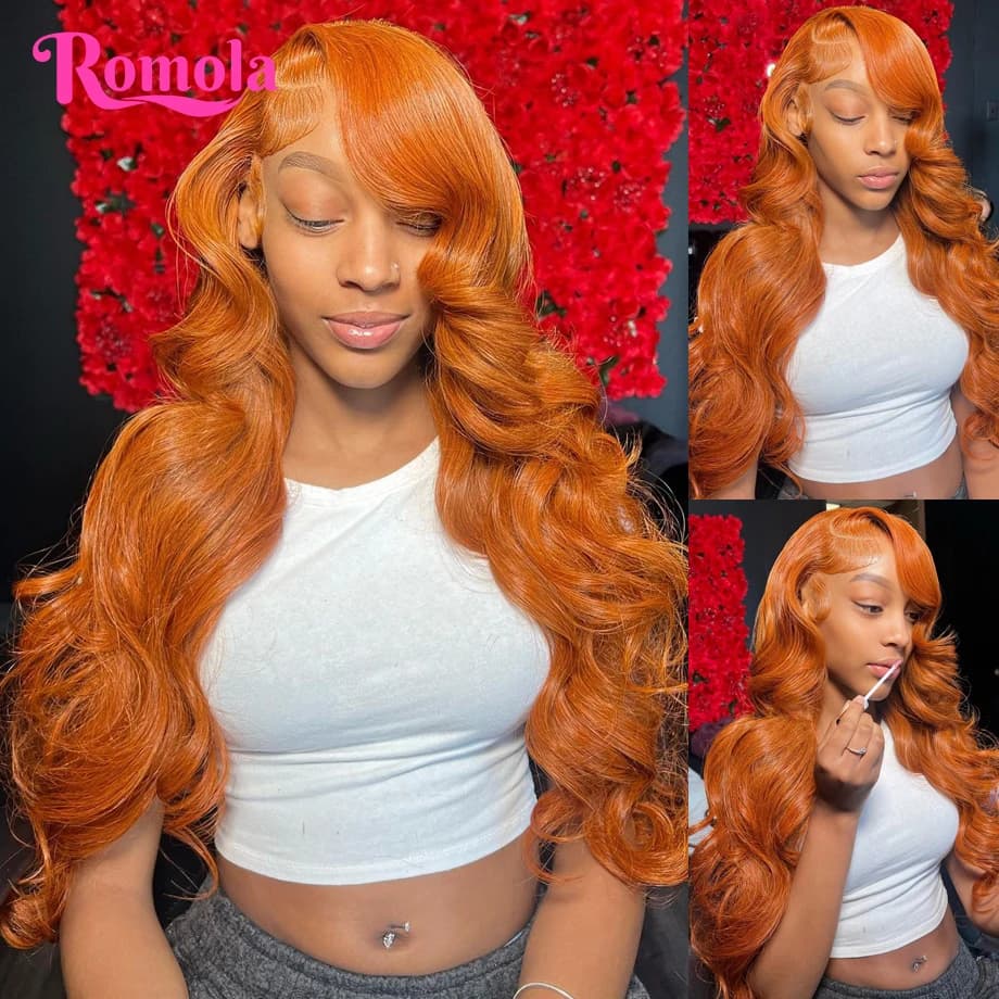 Orange Ginger Human Hair Wig 13x6 Hd Lace Frontal Wig 30 Inch Transparent Colored Brazilian 13x4 Body Wave Human Hair Wigs