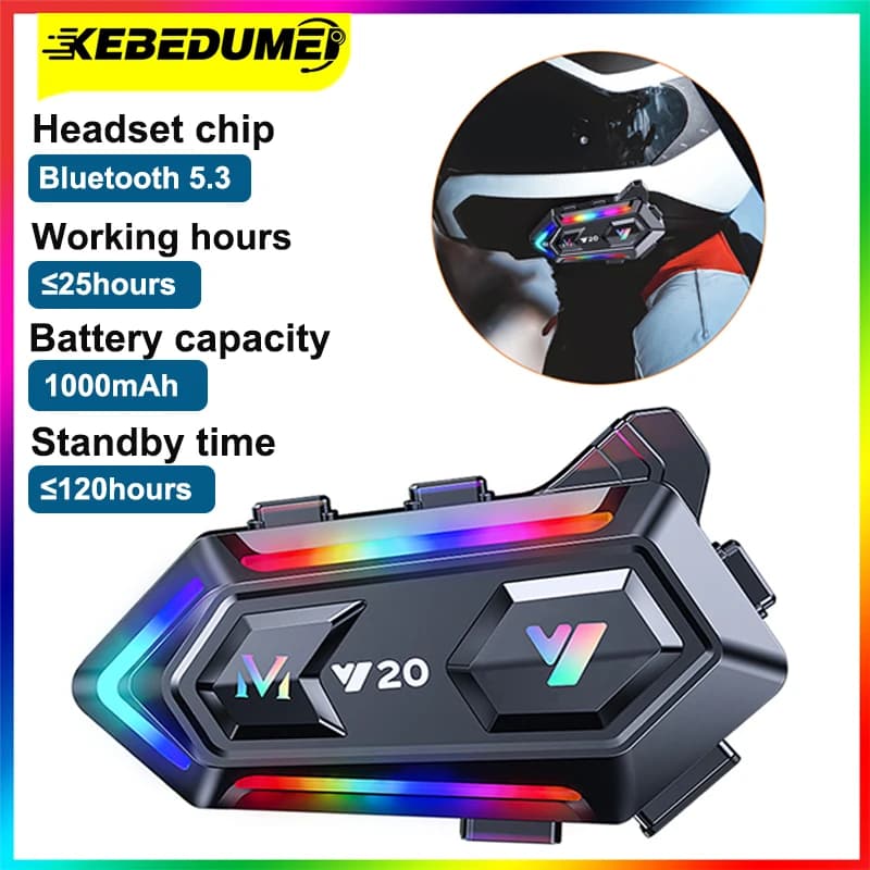 Kebidumei Y20 Bluetooth Motorcycle Helmet Headset Headphone Wireless Motobike Handsfree Stereo Earphone Speaker Noise Reduction
