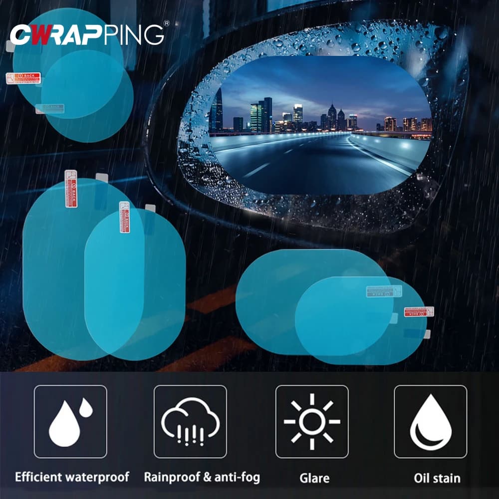 2/4pcs Car Rearview Mirror Sticker Side Window Rainproof Clear Film Anti Fog Window Mirror Film Protective for Car Accessories