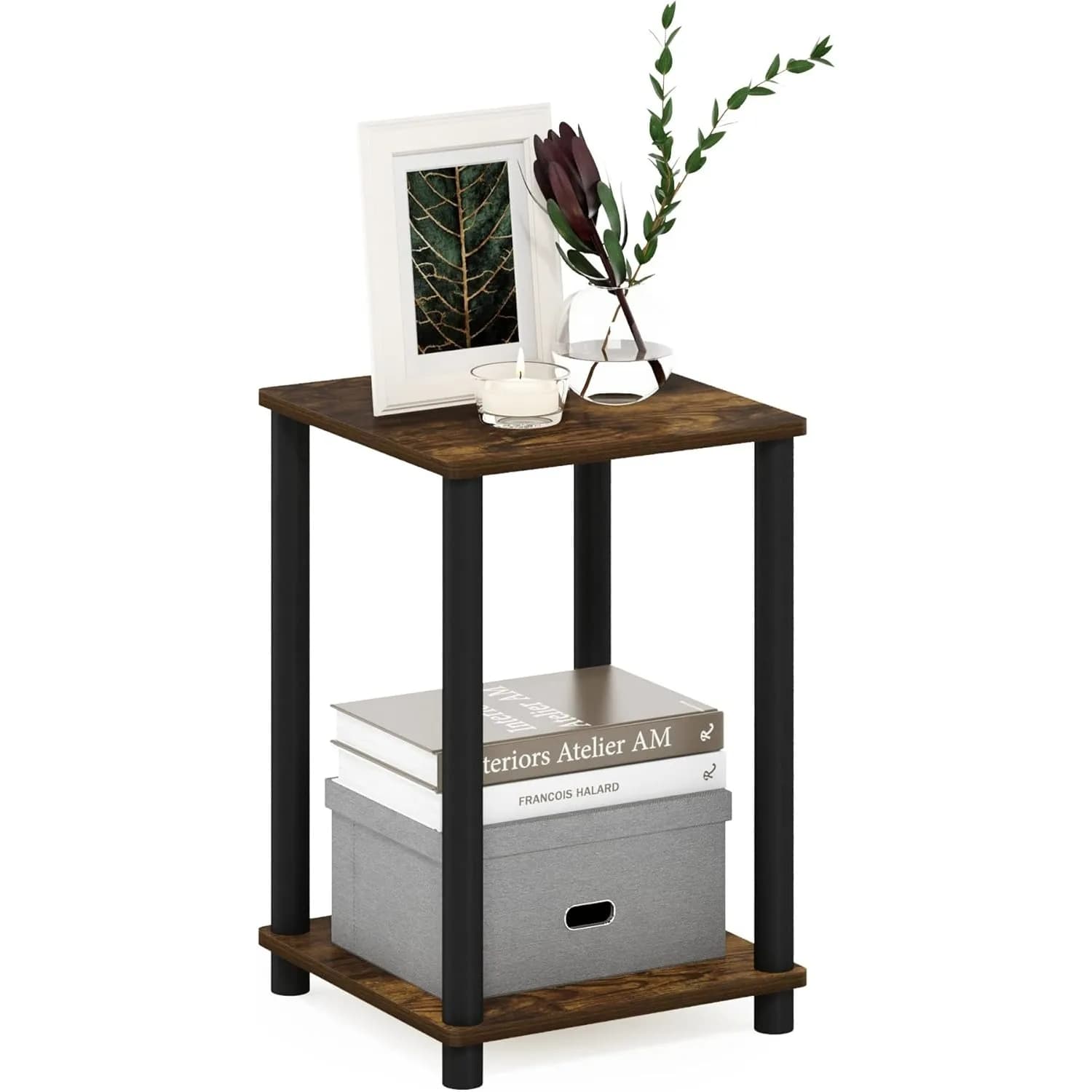 Turn-N-Tube Haydn End Table, Amber Pine/Black,1-Pack, 2-Tiers,13.4(W)x13.4(D)x20(H) inches