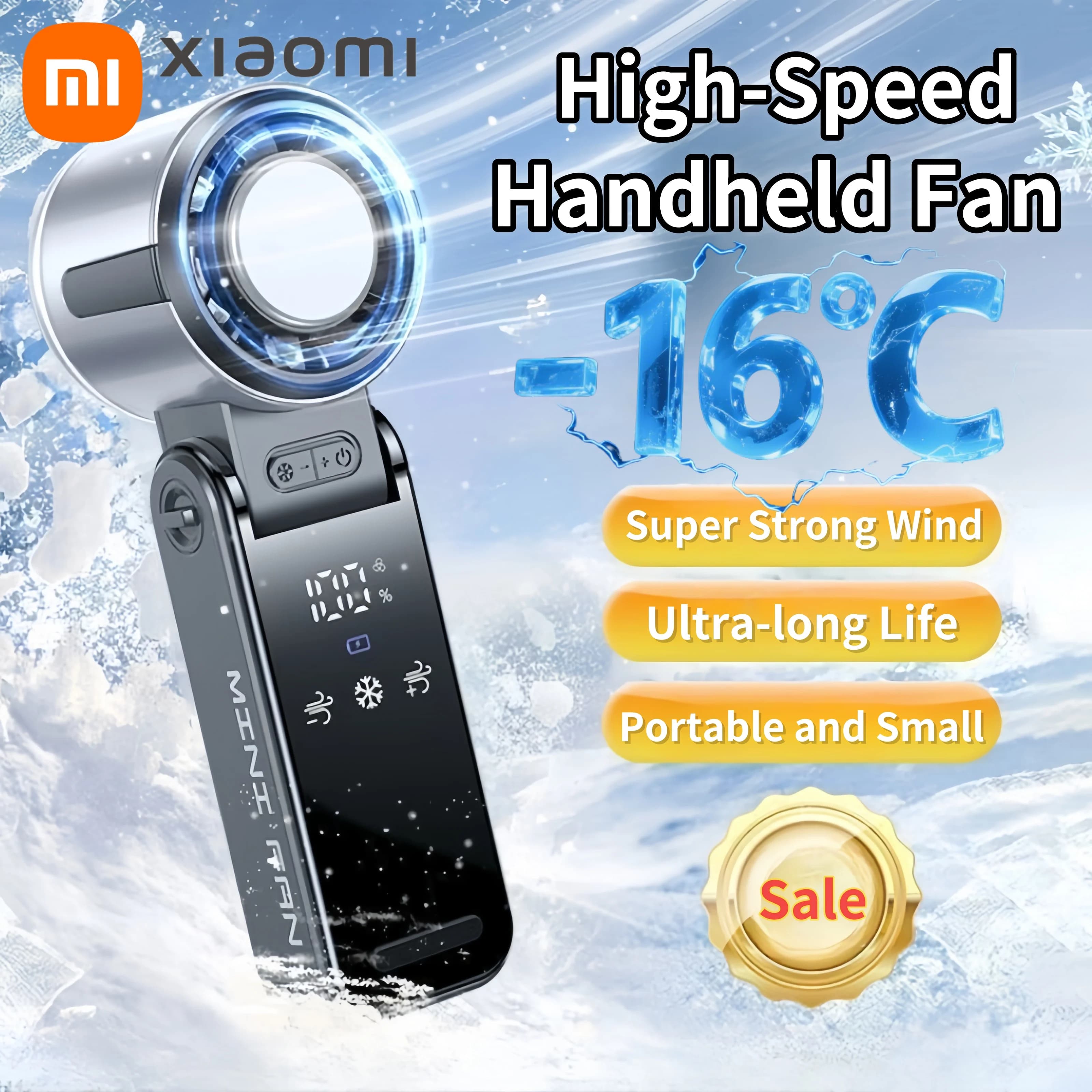 Xiaomi 16°C Semiconductor Cooling Handheld Fan 4000mAh 100 Speeds Turbo Fan Portable AC Outdoor/Office/Travel Folding Neck Fan