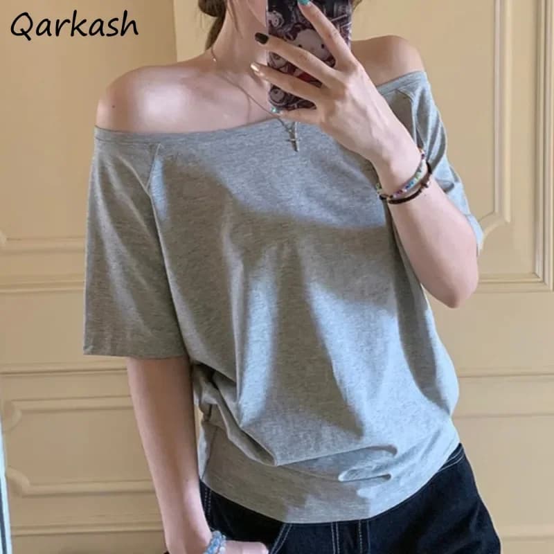 T-shirts Women Solid Simple Summer Casual Cleanfit Short Sleeve All-match Young Girls Streetwear Y2k Top Aesthetic Clothes Ins