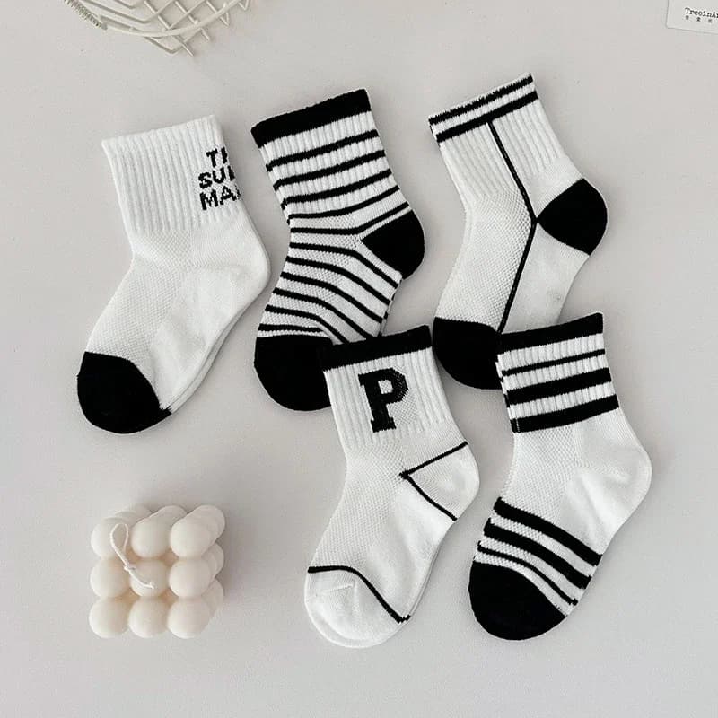 5Pairs Spring Summer Baby Mesh Thin High Long Socks Korean Style School Letter Floor Casual Short Ankle Stockings for Children