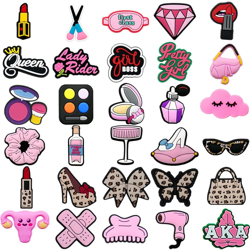 1PCS Fashion Women Shoe Charms Lipstick Perfume Leopard Bow Clog Buckle Accessories Pins for Sandal Sneaker Shoe Decoration Gift