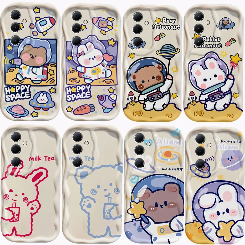 Astronaut Bunny Bear 3D Wave Case For Samsung A73 A72 A71 A55 A54 A53 A35 A34 A33 A25 A24 A23 A15 A14 A13 A05 A04 4G 5G Cover
