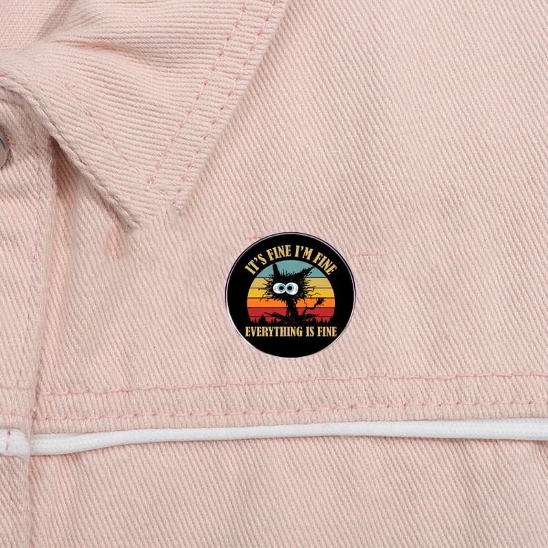 Everything Is Fine English Brooch Creative Black Cat English Letter Alloy Badge Trendy Versatile Clothing Bag Accessories Badge