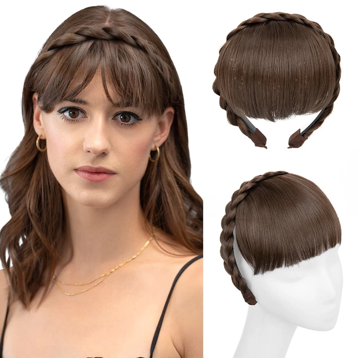 Elegant Synthetic Headband Bangs Extension One Piece Fake Hair Blunt Fringe For Women Natural Flase Black Brown Hairpiece B11