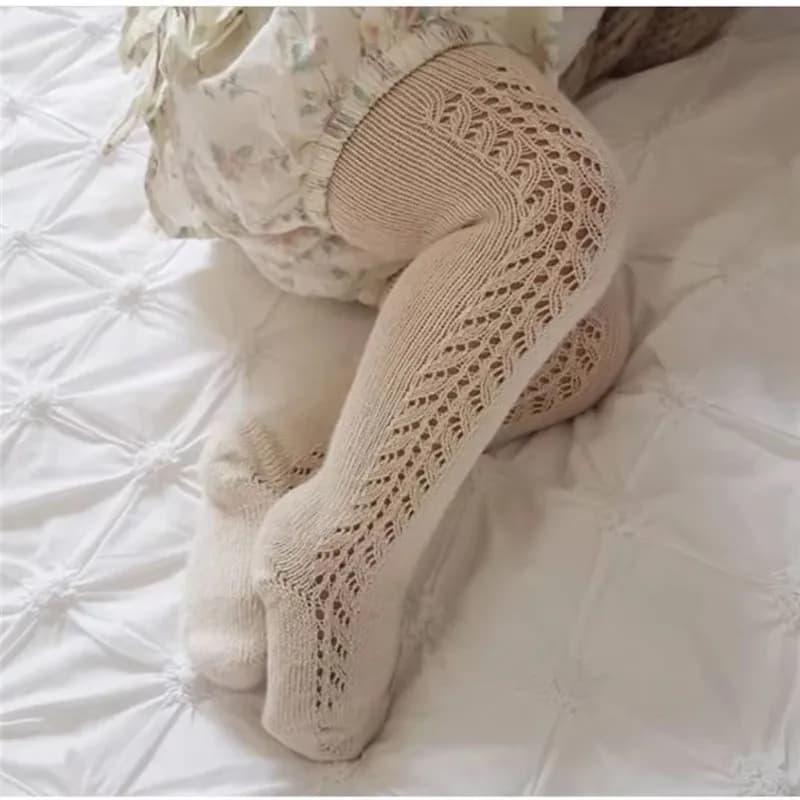 Baby Boys Girls Tights Autumn Cotton Kids Toddler Stockings Breathable Solid Cute Infant Hollow Princess Pantyhose For 0-6Yrs