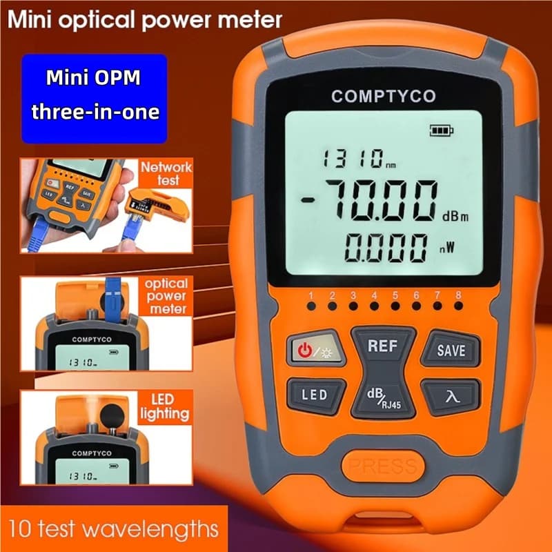 COMPTYCO AUA-M7/M5/MC7/MC5 Optical Power Meter FTTH 3 in 1 Fiber Optic Cable Tester Built-in Rj45 Network Testing Tool LED light