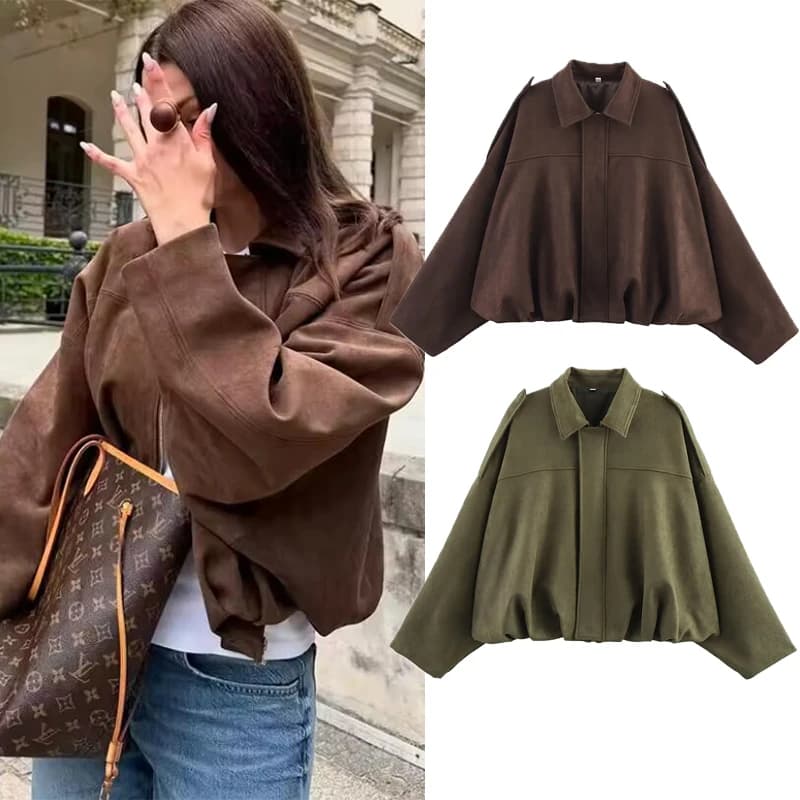TFMLN Autumn Women Fashion Bomber Jackets Casual Soft Lantern Long Sleeve Oversized Coat Female Short Zipper Outwear 