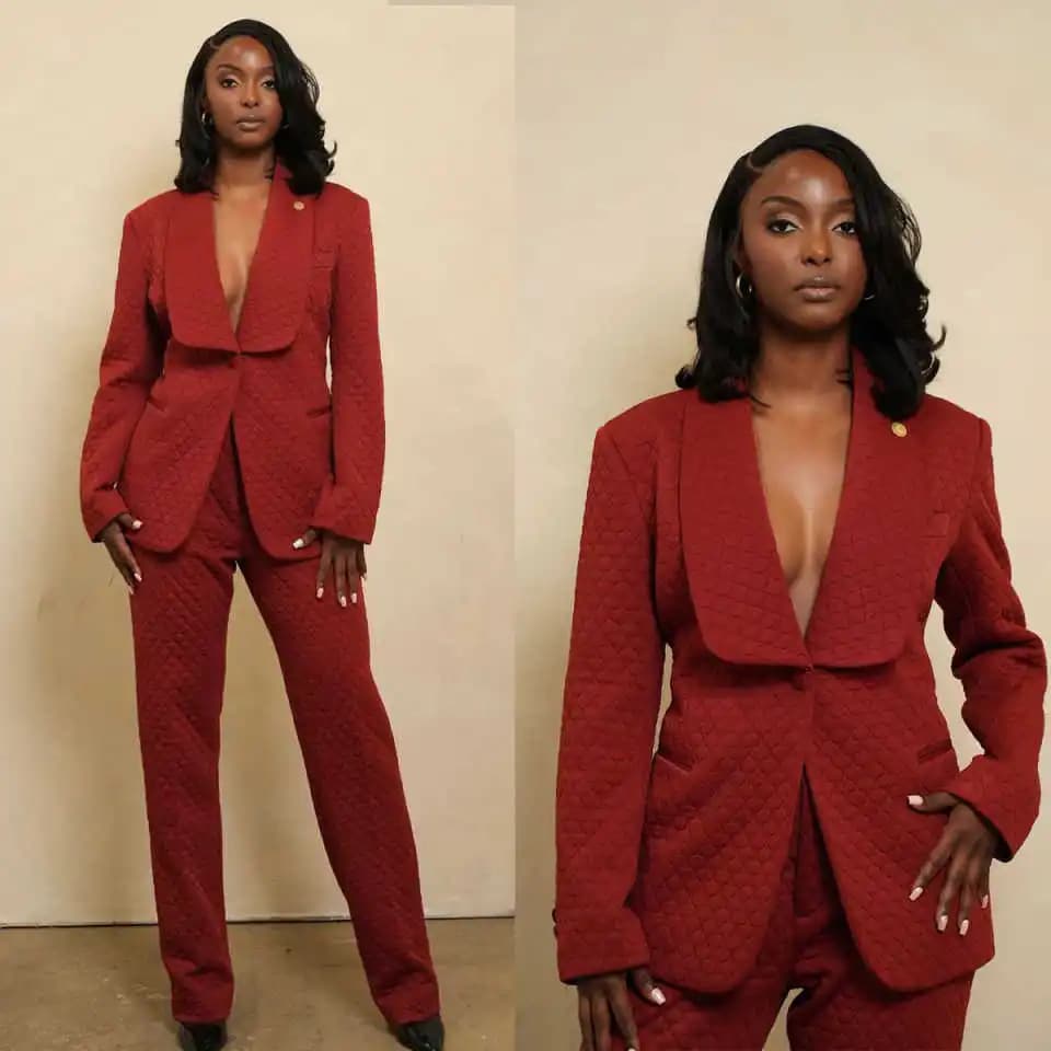 Dark Red Cotton Women Pants Suits Shawl Lapel Prom Evening Guest Formal Wear Custom Made Jacket 2 Pieces