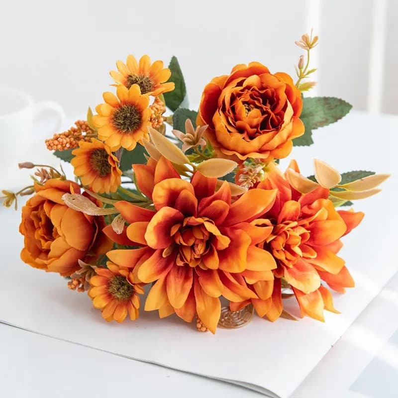 Hot sales Artificial Flowers Silk Dahlia Rose daisy Festival Home Wreath Decoration Bonsai Room Wedding Bridal Bouquet Diy gift