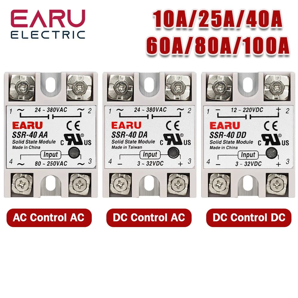 Solid State Relay Single Phase SSR-25DA SSR-40DA SSR-40AA SSR-40DD SSR 10/25/40/60/80/100A DD DA AA for PID Temperature Control