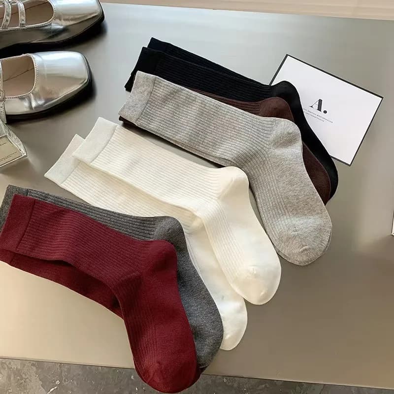 New Trendy Striped Angola Red Pile-up Socks Women Summer Thin Ankle Socks School JK Simple Soft Comfortable Casual Stacked Socks