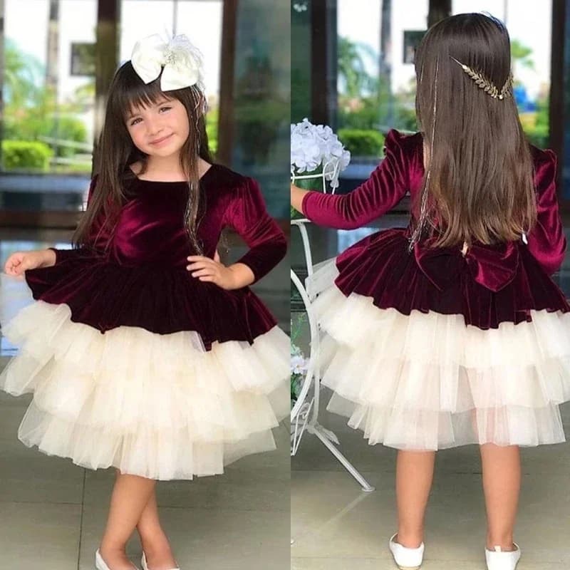 2025 New Spring Velvet Baby Girl Gown Birthday Party Wedding Dress For Children Princess Birthday Evening Dresses Kids Clothes