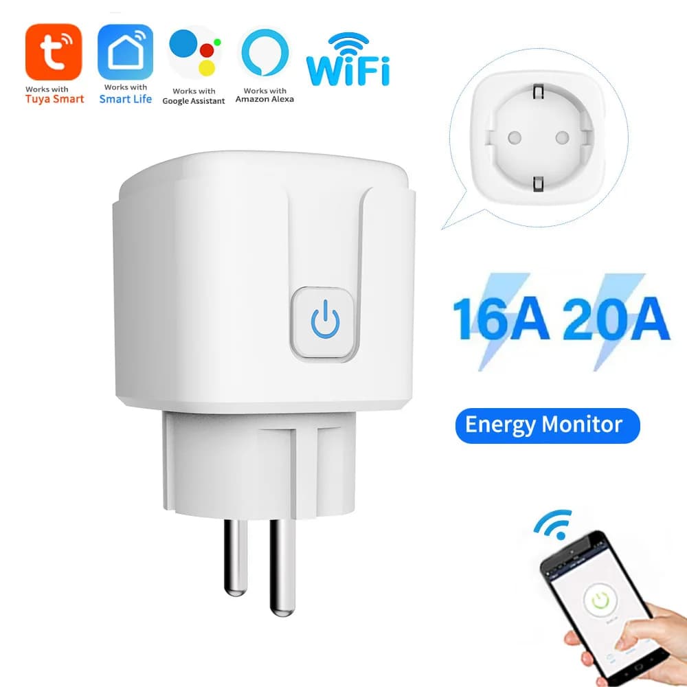 Tuya 16A 20A EU Smart Socket WiFi Smart Plug With Power Monitoring Timing Function Voice Control Alexa Google Assitant