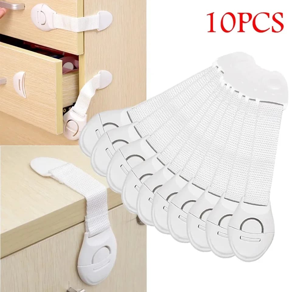 10Pcs Baby Safety Latch Drawer Webbing Safety Lock Multifunctional Protection Cloth Belt Lock Drawer Lock Cabinet Door Locks