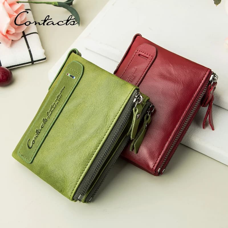 CONTACT'S Genuine Leather Fashion Purses for Woman Bifold Short Purses Credit Card Holder Wallets Leather Coin Purse Money Clip