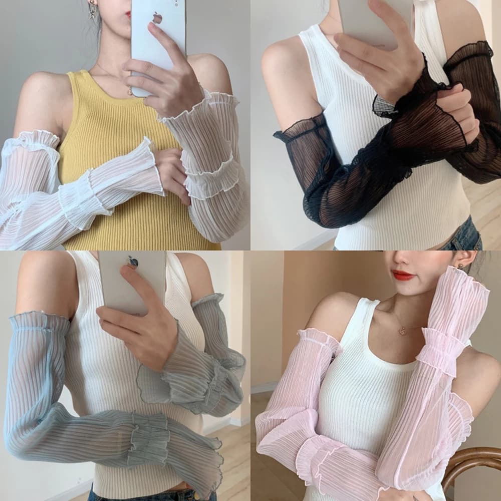 Summer Lace Uv Solar Arm Sleeves Woman Long Fingerless Breathable Gloves Lace Mesh Driving Cycling Anti-sunburn Arm Sleeves