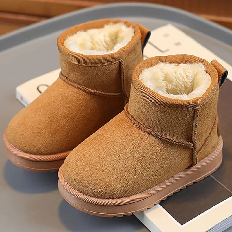 Winter Plush Snow Boots For Kids PU leather Thick Warm Cotton Shoes Little Boy's Girl's Faux Fur Boots For Winter