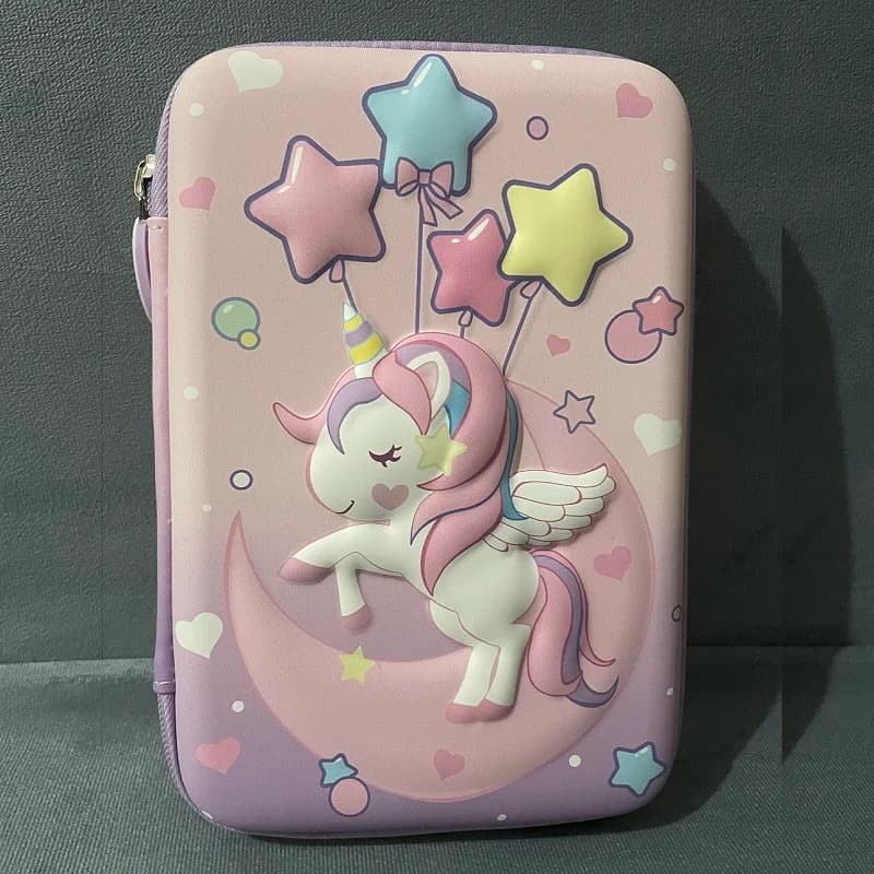 Pen Box Stars Unicorn 3D EVA Embossing Stationery Pouch for School Girl Pencil Holder Gift Bag Cute Organizer Pink Case Big Ins