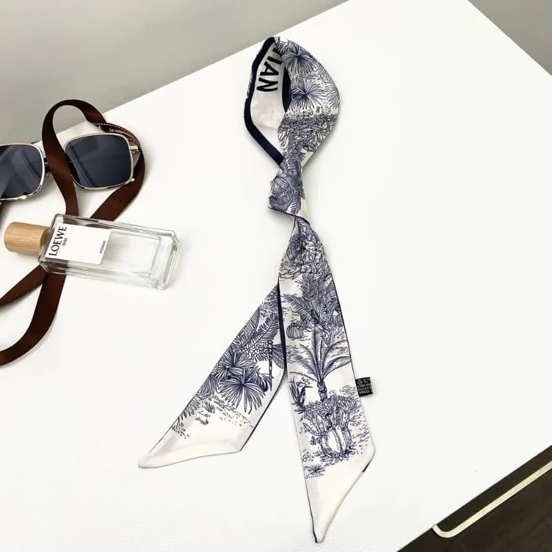 120*5cm Plant Jungle Printed Scarf for Women's Spring Summer New Model Emulated Silk Streamer Fashionable Retro Hairband Streame