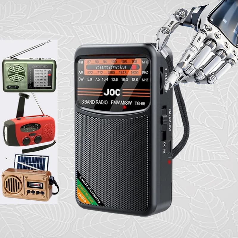 All Band Rechargeable AM FM Radio Built-in Speaker Pointer Small Portable Solar Mini Radio with Flashlight Survival HD Display