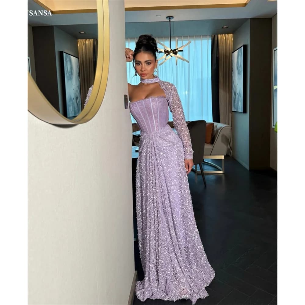 Sansa One Shoulder Floor-length A-line Prom Dresses Elegant Purple Simple فستان سهرة نسائي Formal Evening vestidos de festa 2025