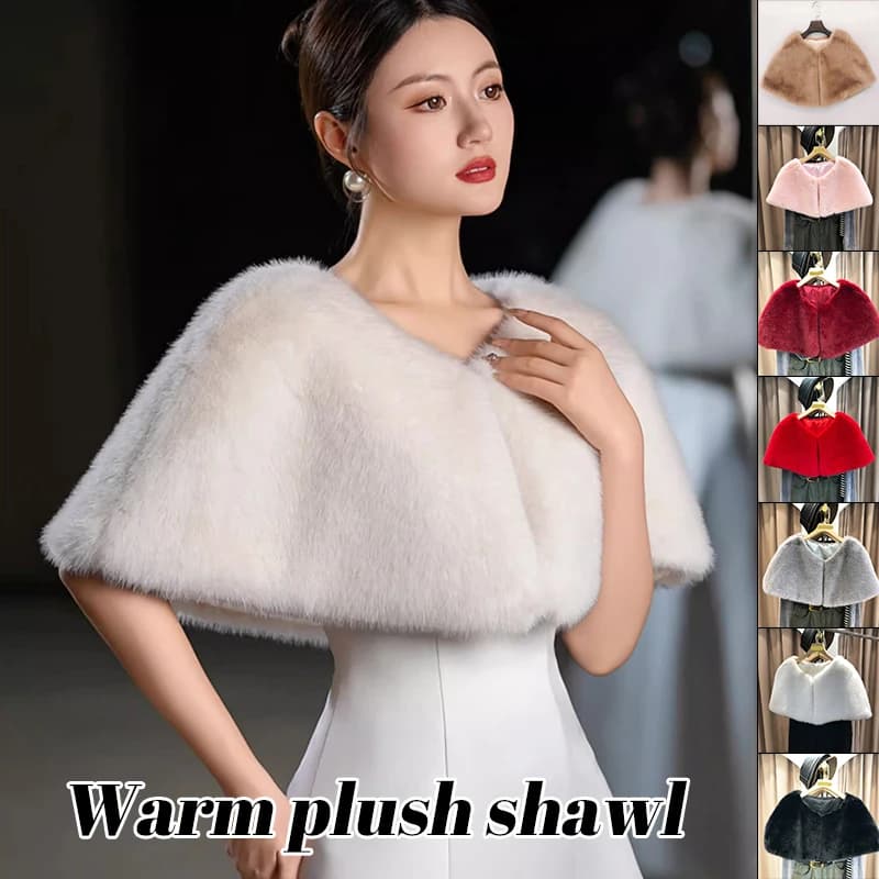 Women Winter Faux Fur Shawl Elegant Bridal Wedding Party Stoles Shrug Imitation Fur Cape Cloak Bridal Plush Shawl Wrap