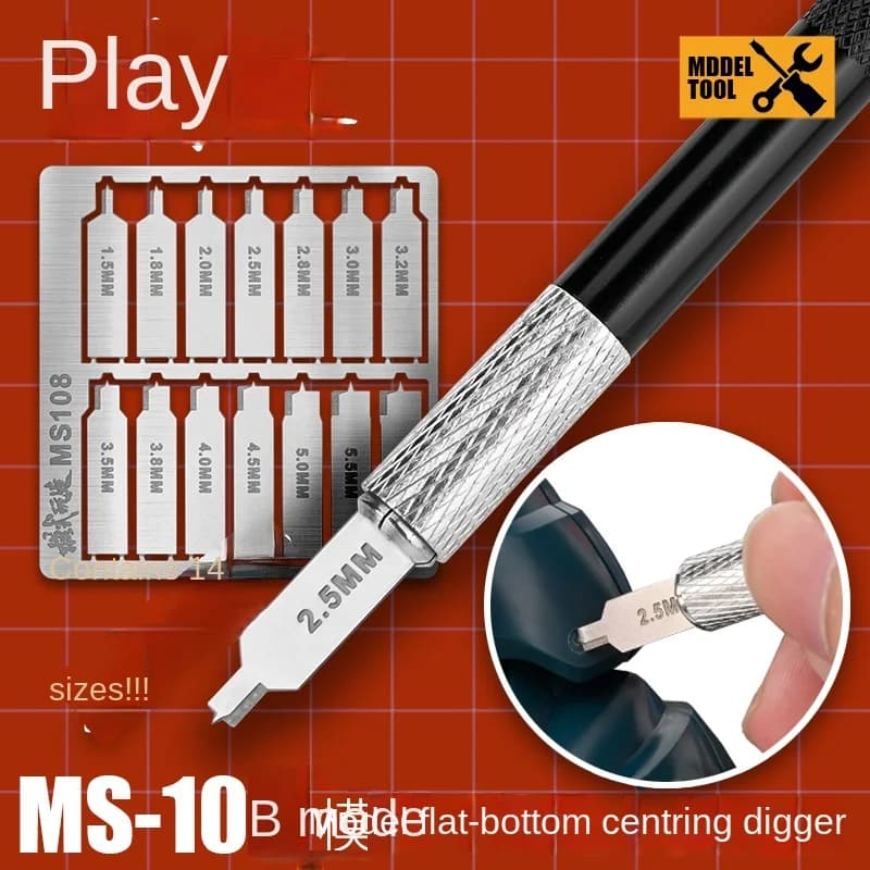 MS108 Flat Bottom Hole Drilling Digging Tool Etched Sheet Knife W/handle Craft Tool Set for Military Model Building Tools DIY