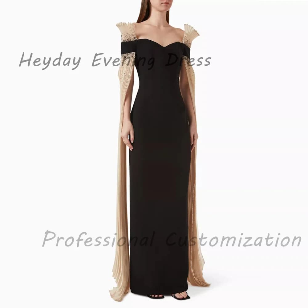 Heyday السعودية Off-the-shoulder Crepe Straight Short Sleeves Ruffle Floor Length Elegant Prom Dress For luxurious Woman 2024
