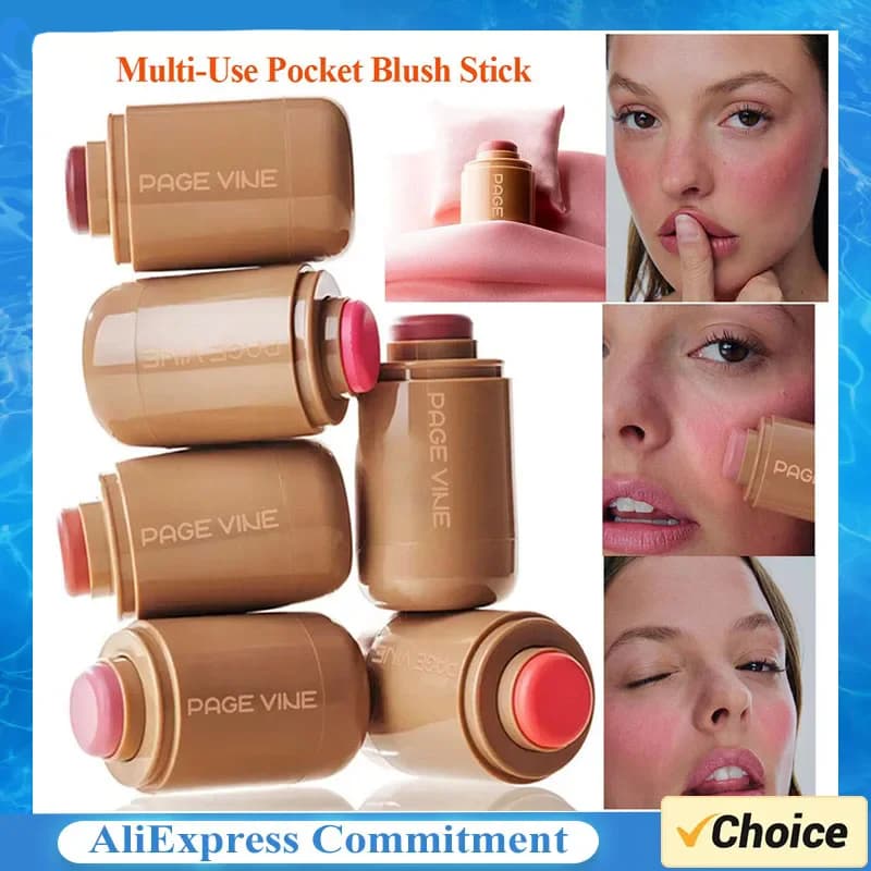 PAGE VINE Pocket Blush Stick Lip And Cheek Hydrating Stick Natural Rouge Powder Blush Cream Lipstick Cheek Easy To Apply Color