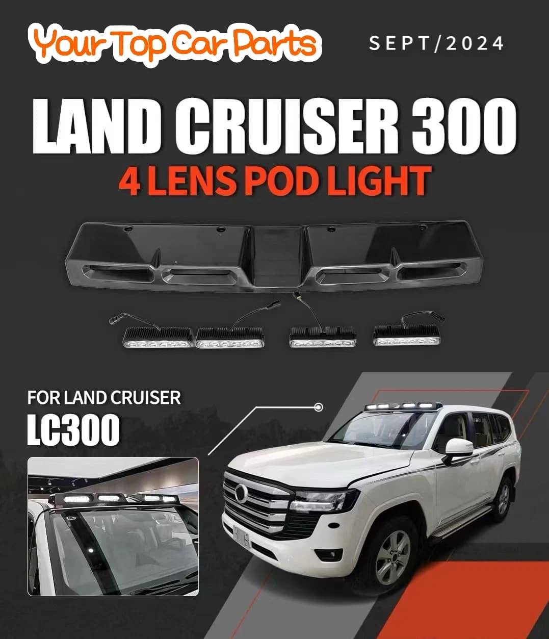 Fits For Land Crusier Glossy Black Roof Spoiler Lamp LED Light Bar