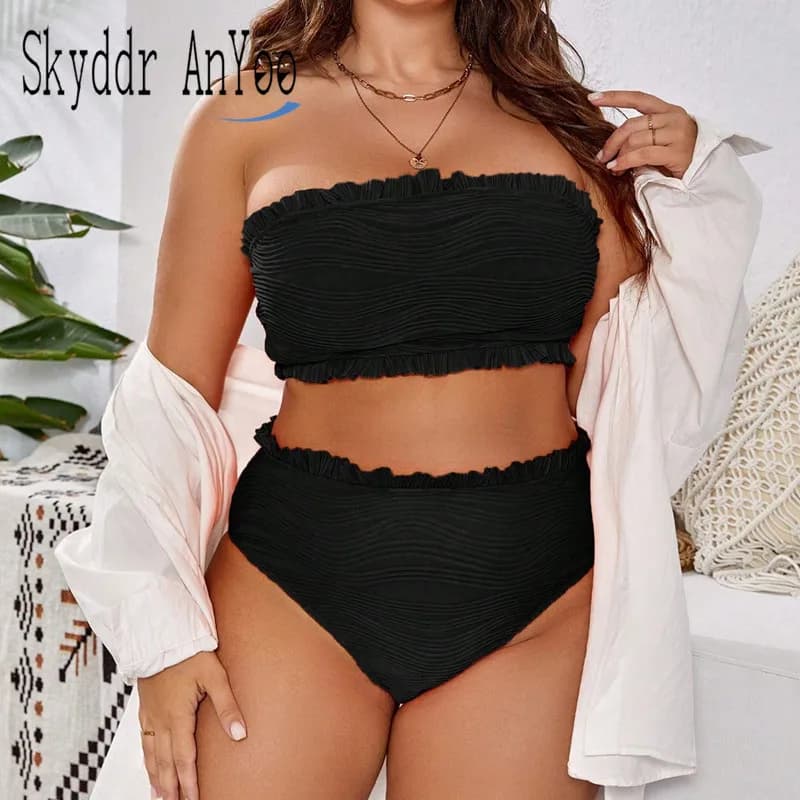 Plus Size Bikini Women's Swimsuit Black Sexy 2 Piece Bathing Suit Strapless Bikinis Set Swimwear Beach Vacation Summer Suit