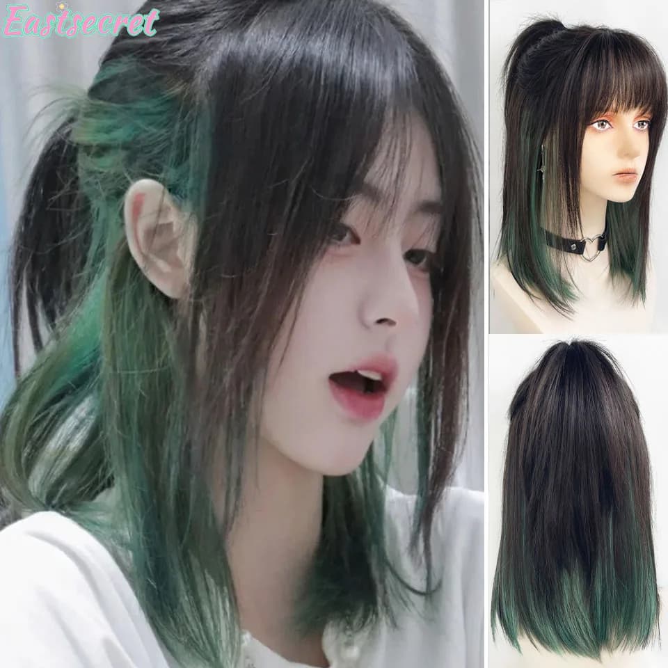 EASTSECRET Women Green Cosplay Synthetic Wig Dyed Japanese Wolf Tail Fish Head With Locksat Collarbone Celebrity Wig