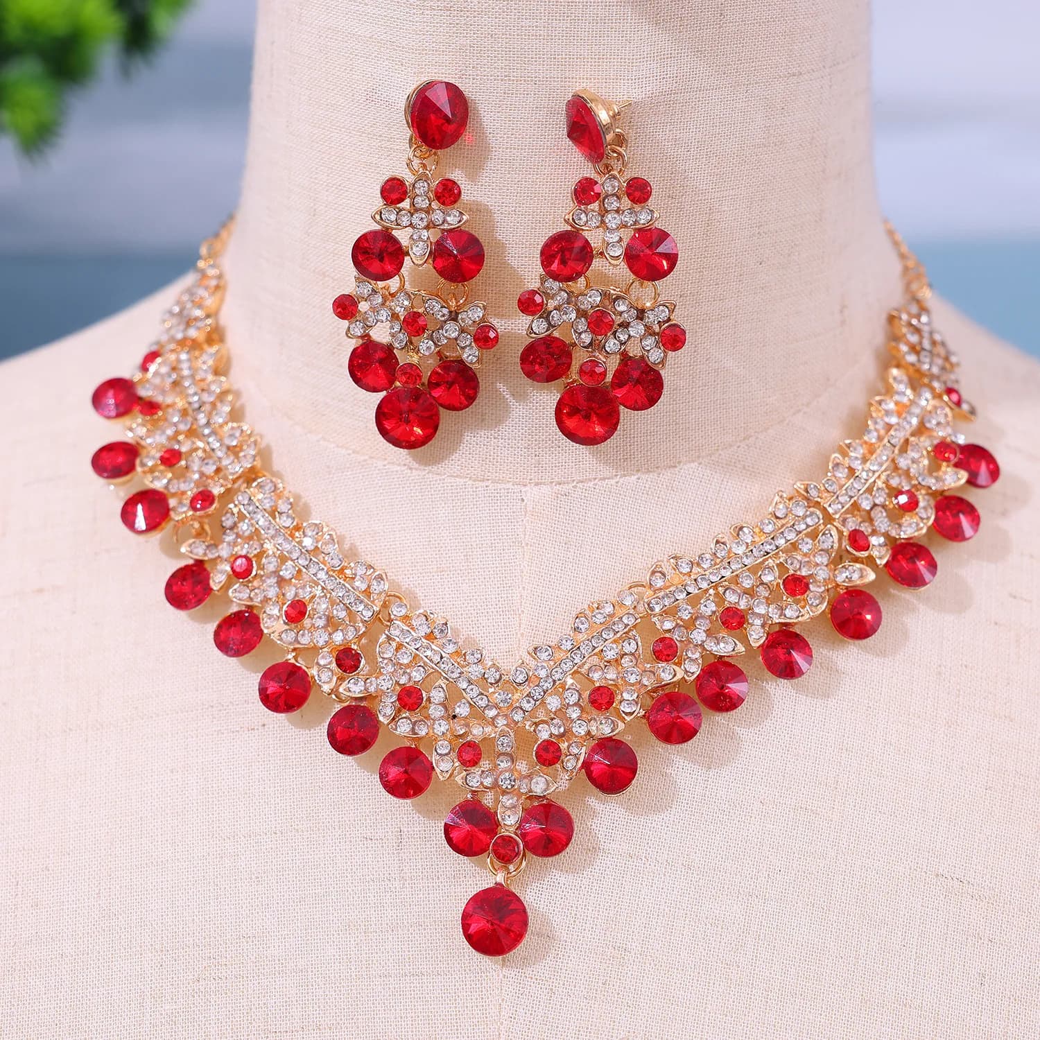 Hot Selling New Arrival Women Fashion Jewelry Set Wedding Bridal Crystal Necklace Earrings Set