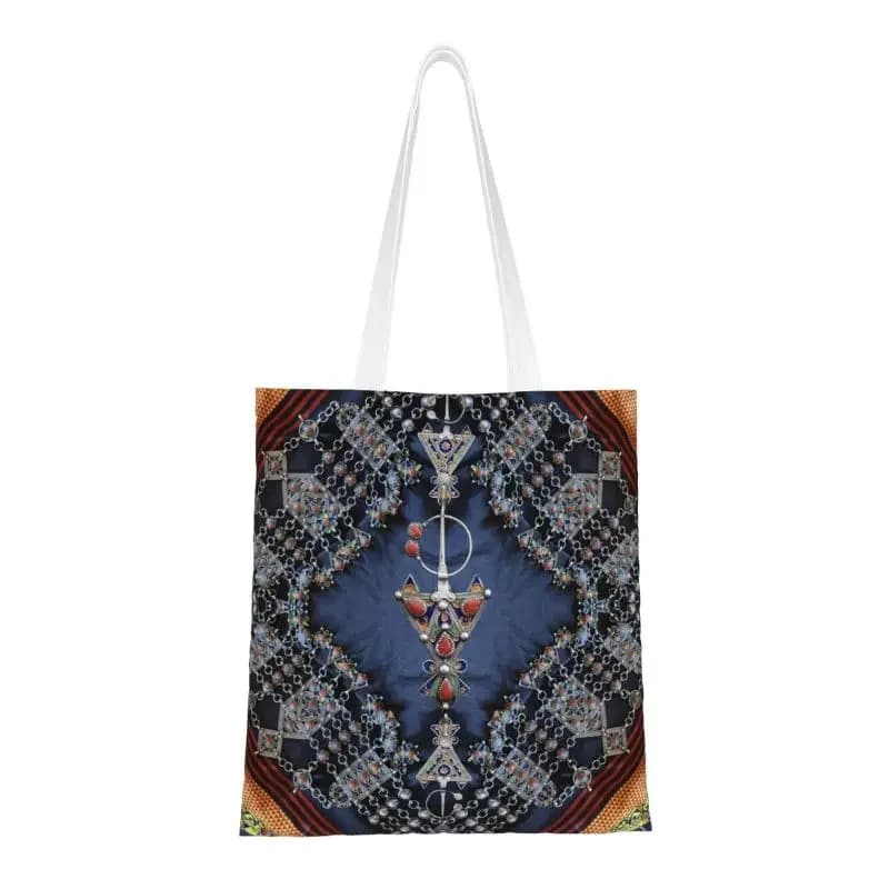Kawaii Kabyle Jewelery Shopping Tote Bags Reusable Amazigh Algeria Dress Groceries Canvas Shoulder Shopper Bag